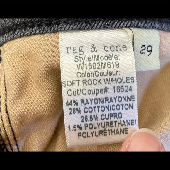 rag & bone The Skinny in Soft Rock With Holes Black Zipper/Button Size 29 - Picture 12 of 15